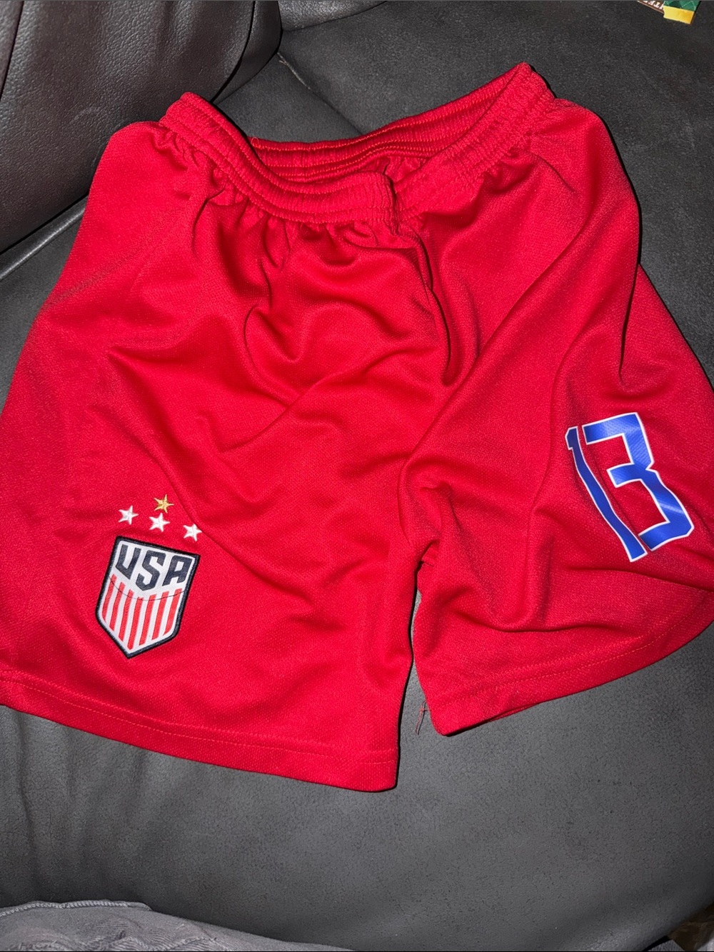 Red USA Athletic Soccer Shorts with Number 13
